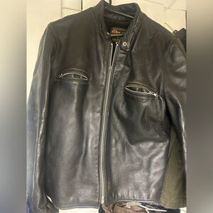 Vintage Leather Process Biker Reed Men's Black Leather Jacket Large